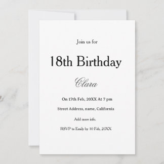 18th birthday simple name minimal black white  kaart