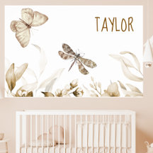 18x12 Aquarel Vintage Sepia Bloemenkindernursery