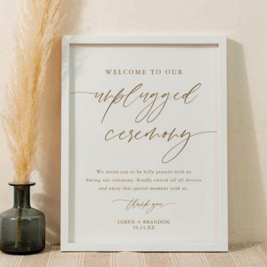 18x24-inch Gold Rustic Unplugged Wedding Ceremony Poster