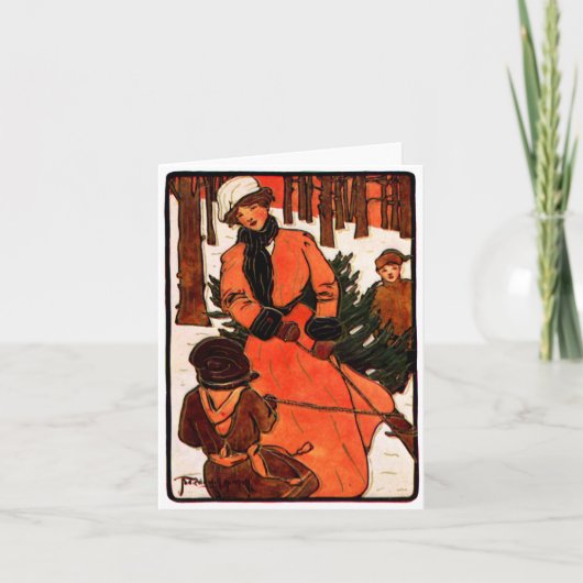 1900 Art Nouveau Kerstmis Feestdagen Kaart (Voorkant)