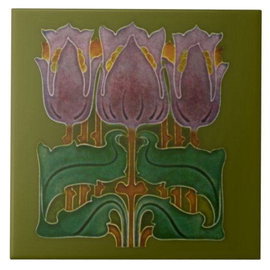 1900 Art Nouveau Poppy Tile Antiek Reproduction Tegeltje (Voorkant)