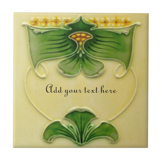 1900 Art Nouveau Repro Floral Tile aan Personalise Tegeltje (Voorkant)