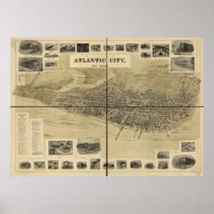 1900 Atlantic City NJ Birds Eye Uitzicht Panoramic Poster