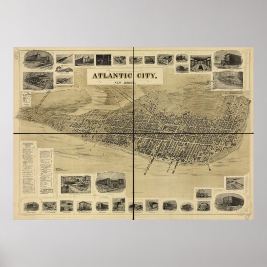 1900 Atlantic City NJ Birds Eye Uitzicht Panoramic Poster (Voorkant)