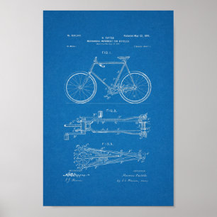 1900  blauwdruk voor fietspatronen poster