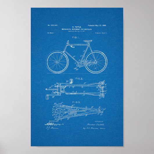 1900  blauwdruk voor fietspatronen poster (Voorkant)