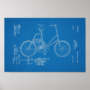 1900  blauwdruk voor fietspatronen poster