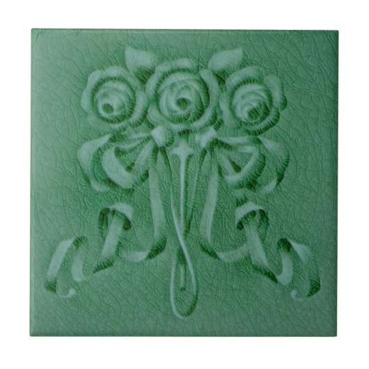 1900 Boote Rozen Green Faux Relief Reproduction Tegeltje (Voorkant)
