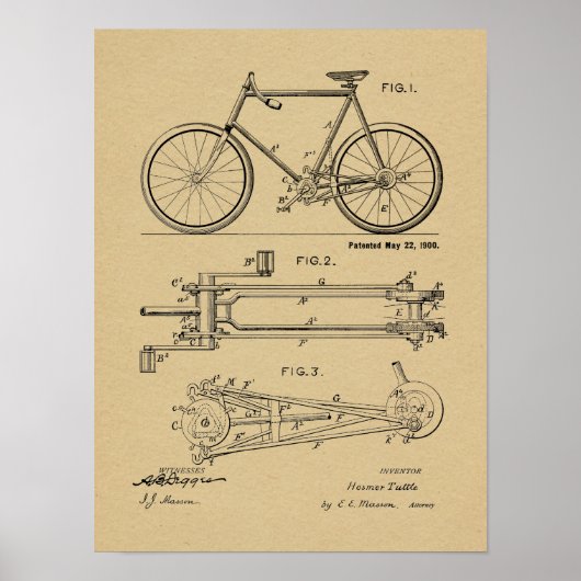 1900 Chainless Bicycle Design Patent Art Print (Voorkant)