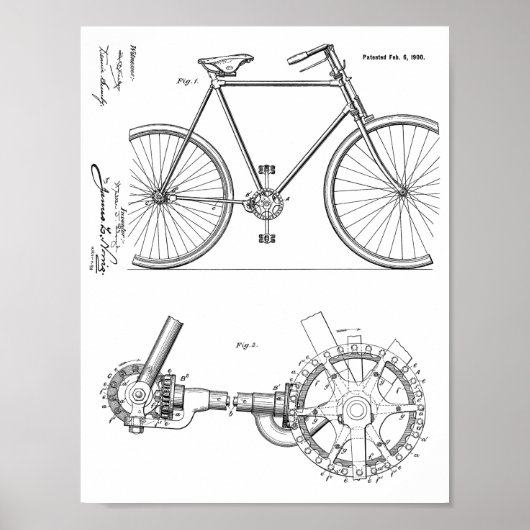 1900 Chainless Bicycle Design Patent Art Print (Voorkant)
