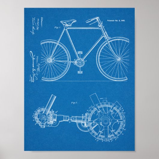 1900 Chainless Bicycle Design Patent Art Print (Voorkant)