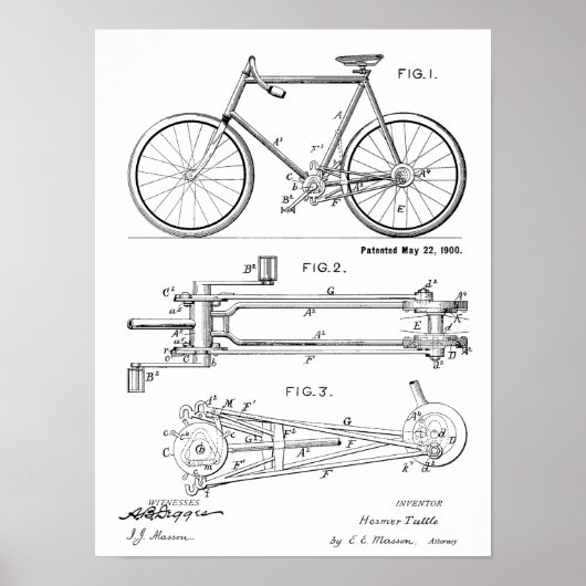 1900 Chainless Bicycle Design Patent Art Print (Voorkant)