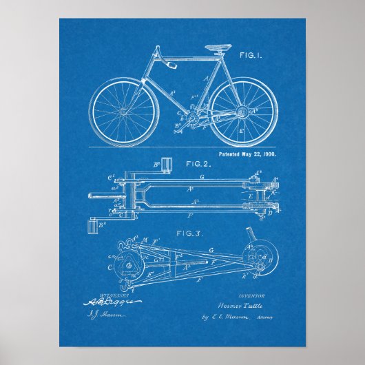 1900 Chainless Bicycle Design Patent Art Print (Voorkant)