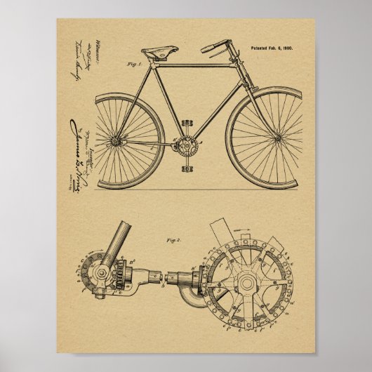 1900 Chainless Bicycle Design Patent Art Print (Voorkant)