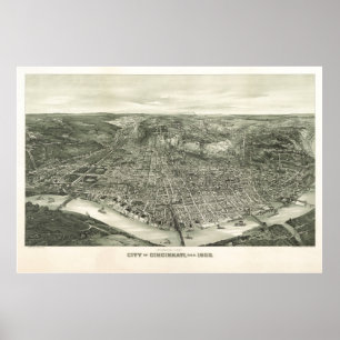1900 Cincinnati, OH Birds Eye Uitzicht Panoramic M Poster