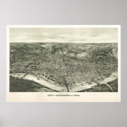 1900 Cincinnati, OH Birds Eye Uitzicht Panoramic M Poster (Voorkant)