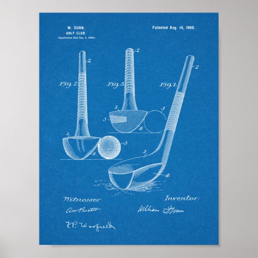  1900 Golf Club Design Patent Art-afdrukken Poster (Voorkant)