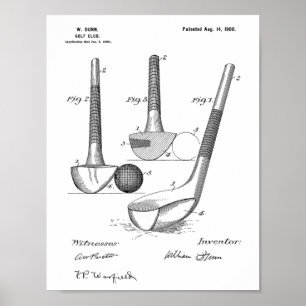  1900 Golf Club Design Patent Art-afdrukken Poster