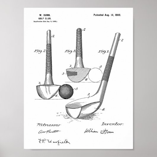1900 Golf Club Design Patent Art-afdrukken Poster (Voorkant)