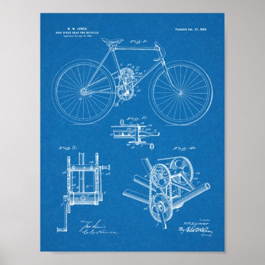 1900 High Speed Gear Bicycle Design Patent Print (Voorkant)