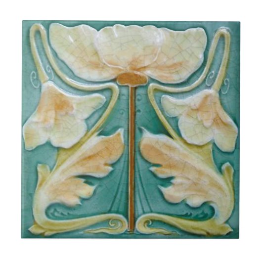 1900 Malkin Art Nouveau Floral Repro Faux Relief Tegeltje (Voorkant)