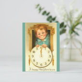 1900 New Year Cute Boy & Gold Clock Image Feestdagenkaart (Staand voorkant)