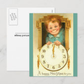 1900 New Year Cute Boy & Gold Clock Image Feestdagenkaart (Voorkant / Achterkant)