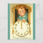 1900 New Year Cute Boy & Gold Clock Image Feestdagenkaart (Voorkant)