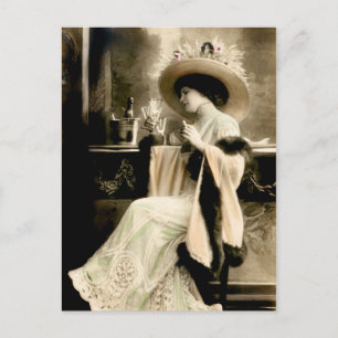 1900 Parisian Woman Drink Champagne Briefkaart