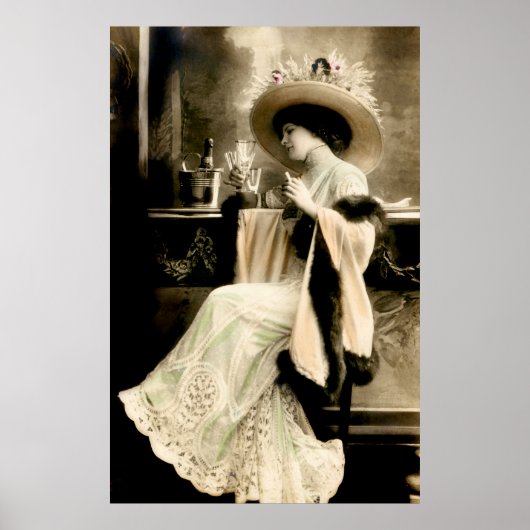 1900 Parisian Woman Drink Champagne Poster (Voorkant)