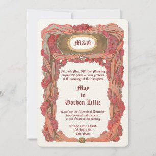 1900 Rozen & Drapery Bloemen Border Wedding Kaart