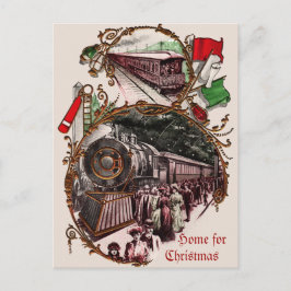 1900 Thuis voor de Kersttrein Feestdagenkaart