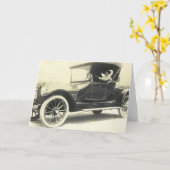 1900 Vrouw Rijdend Auto wenskaart Kaart (Gele Bloem)