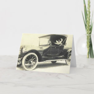 1900 Vrouw Rijdend Auto wenskaart Kaart