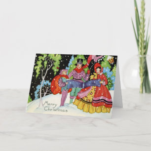 1900s Art Deco-kerstkaart Feestdagen Kaart