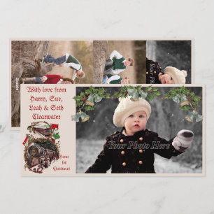 1900s Home voor kersttrein Fotocard Holiday C Feestdagenkaart