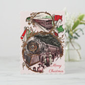 1900s Thuis op de trein met Kerst fotokaart Feestdagenkaart (Staand voorkant)
