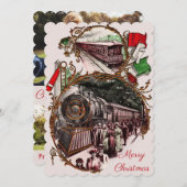 1900s Thuis op de trein met Kerst fotokaart Feestdagenkaart (Voorkant / Achterkant)