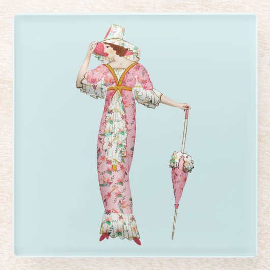  1900's vrouw glazen onderzetter (Voorkant)