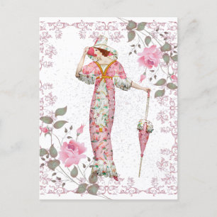 1900's vrouw omlijst met rozen briefkaart