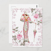 1900's vrouw omlijst met rozen briefkaart (Voorkant / Achterkant)