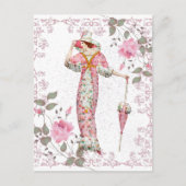 1900's vrouw omlijst met rozen briefkaart (Voorkant)