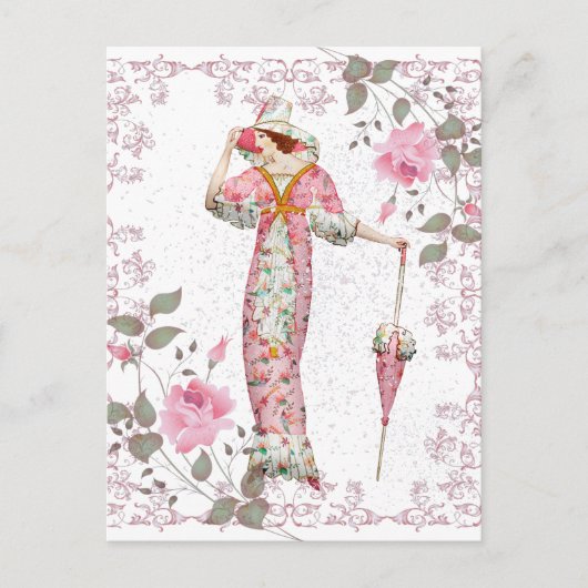 1900's vrouw omlijst met rozen briefkaart (Voorkant)