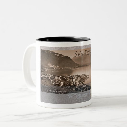 1900s ZWITSERLAND BRIEFKAART ONTWERP Tweekleurige Koffiemok (Voorkant links)