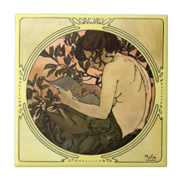  1901 Art Nouveau Vrouw door Alphonse Mucha Tegeltje