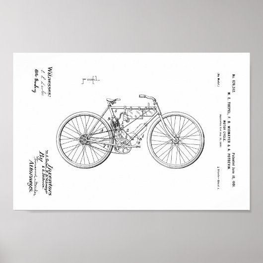 1901  gemotoriseerd fietspatroon afdrukken poster (Voorkant)