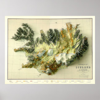 1901 IJsland Geologische Kaart 3D digitaal weergeg Poster