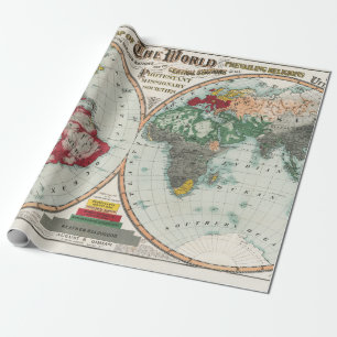 1902 Antieke Wereld Zendingsreligies Kaart Cadeaupapier