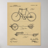 1902 Bicycle Gear Patent Art Drawing Print (Voorkant)