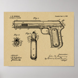 1902 Browning Pistool Patent Art Drawing Print